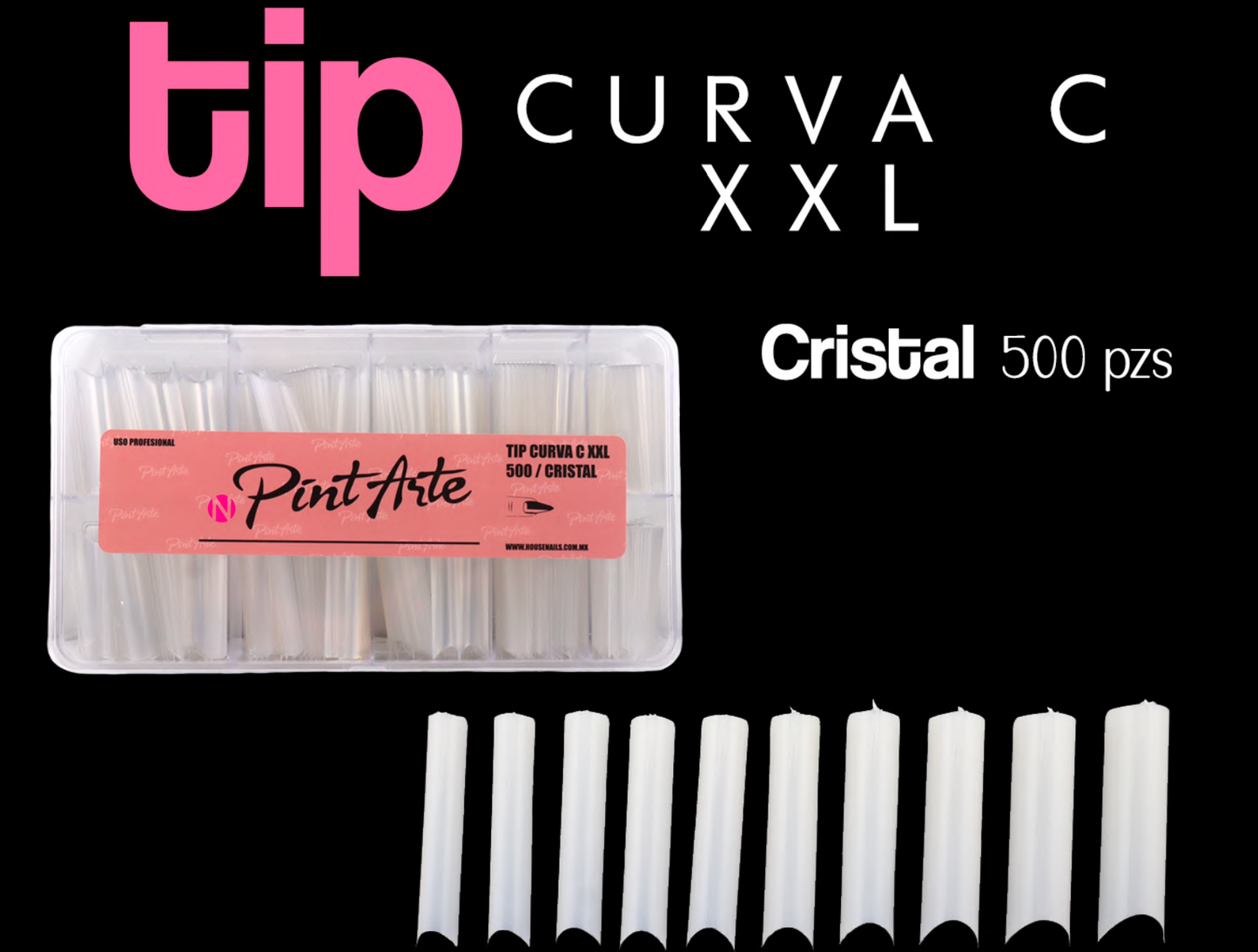 TIPS CURVA C CRISTARL 500 piezas PInt Art Nails