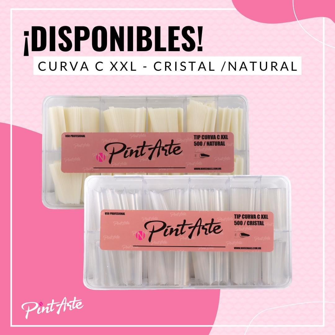 Tips curva C xxl  Cristal caja con 500 pz PintArt Nails